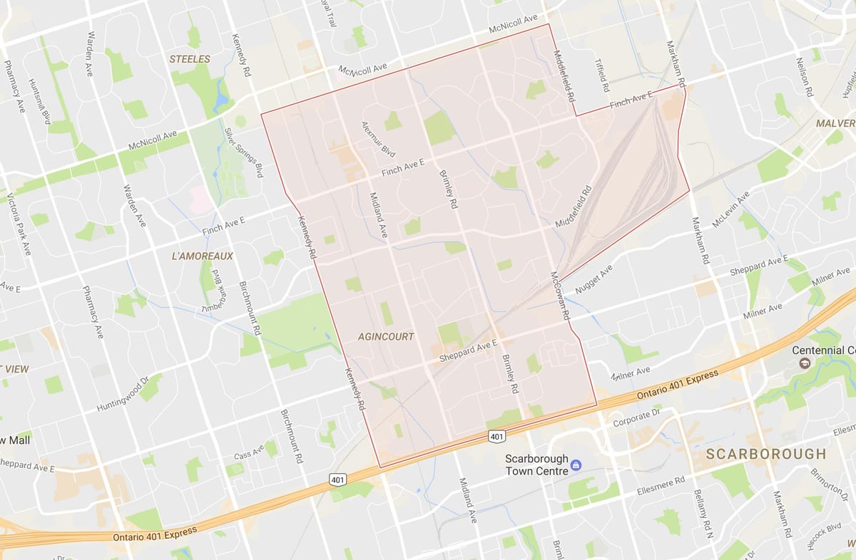 Karte Agincourt kaimiņattiecību Toronto