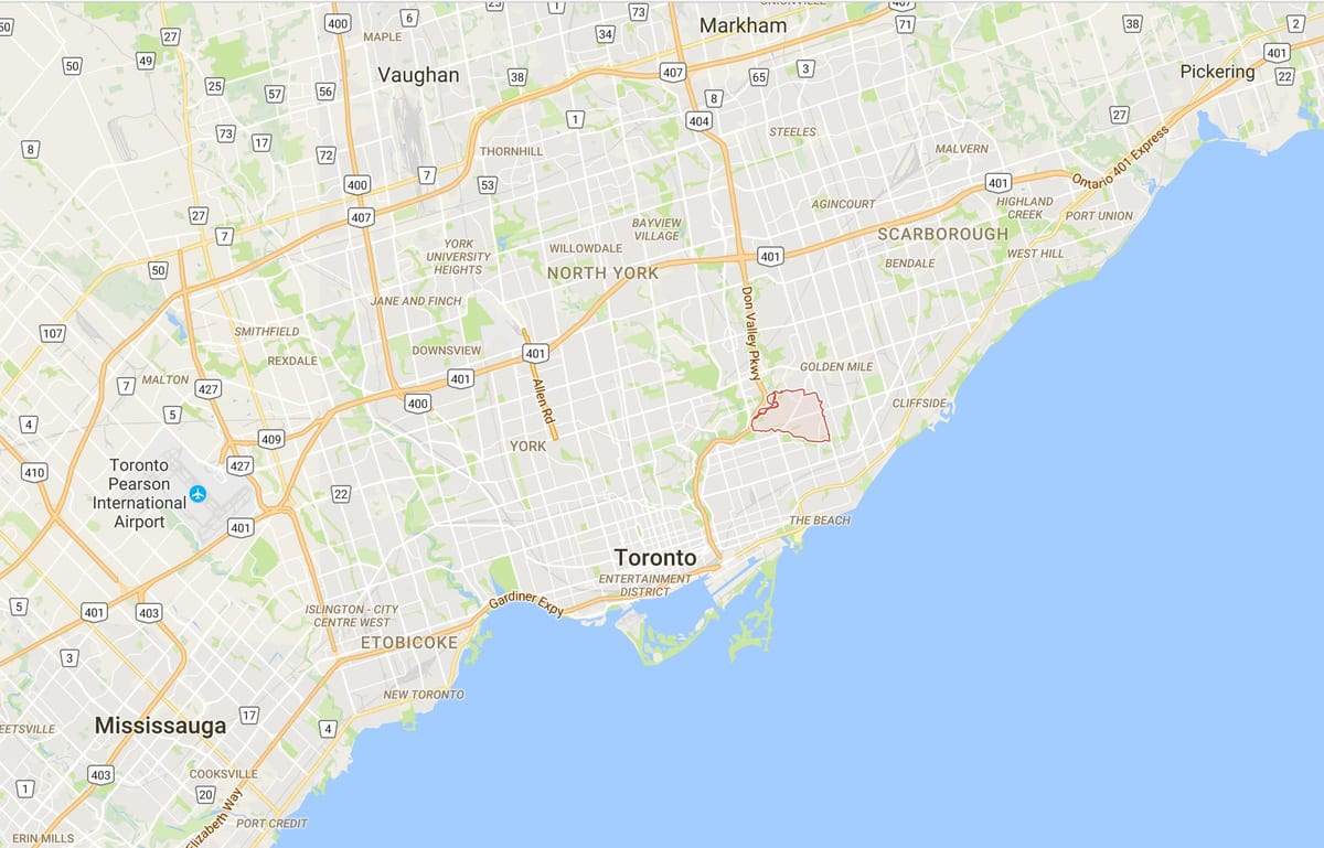 Karte Iemaukti Ceļu rajona Toronto