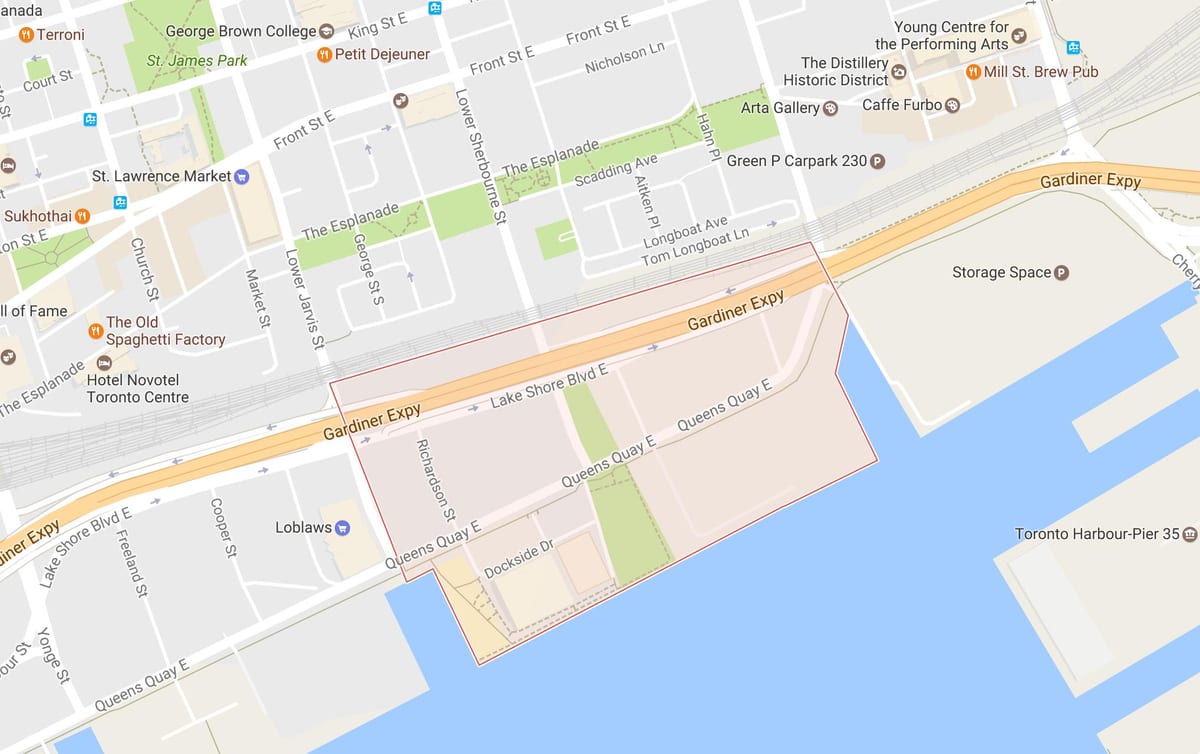 Karte Austrumu Bayfront kaimiņattiecību Toronto