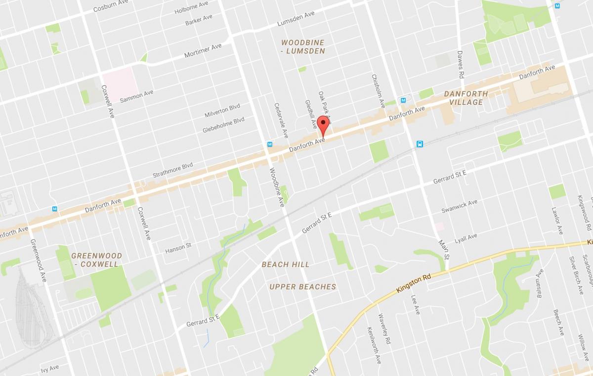 Karte Austrumu Danforth kaimiņattiecību Toronto