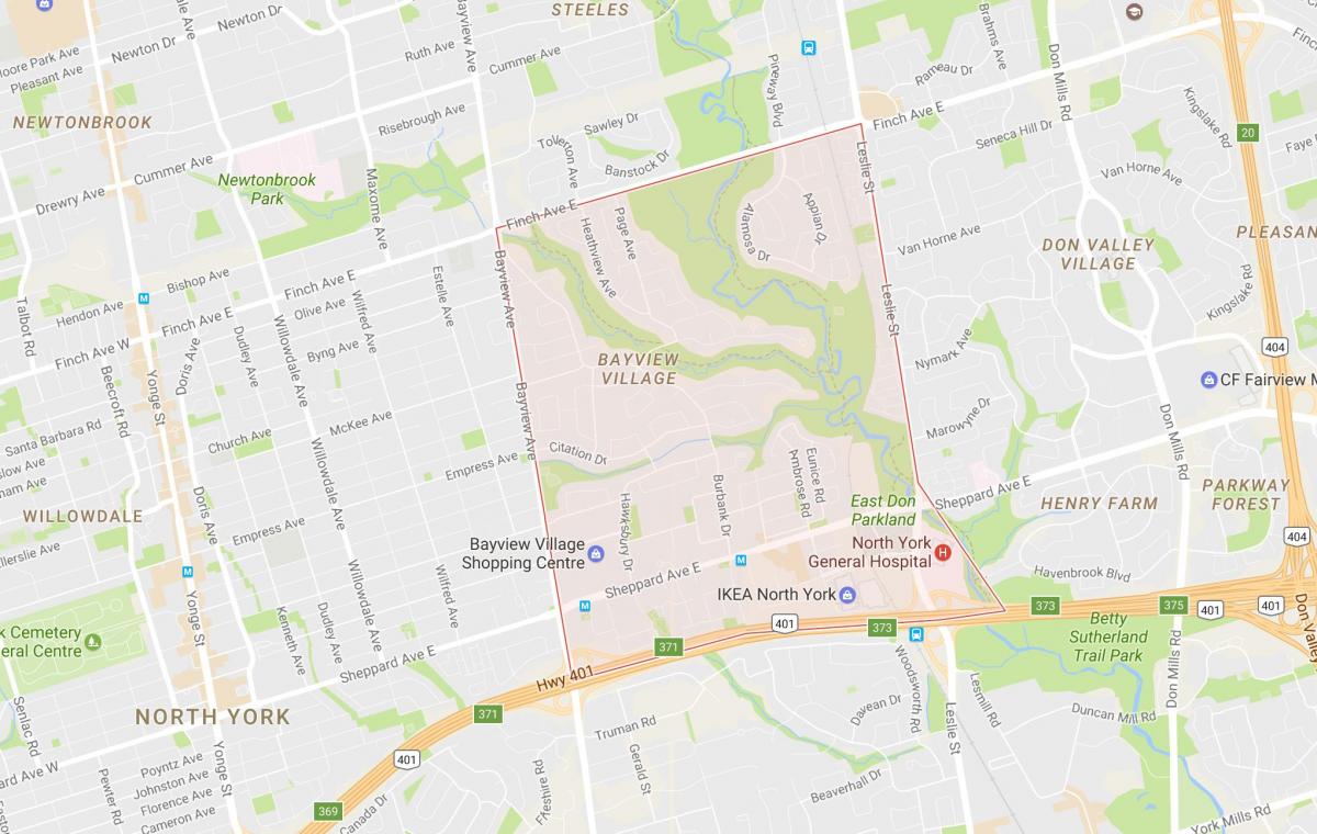 Karte Bayview Ciema apkaimē Toronto