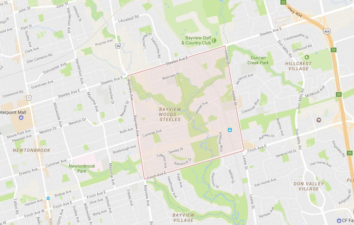 Karte Bayview Mežā – Steeles kaimiņattiecību Toronto