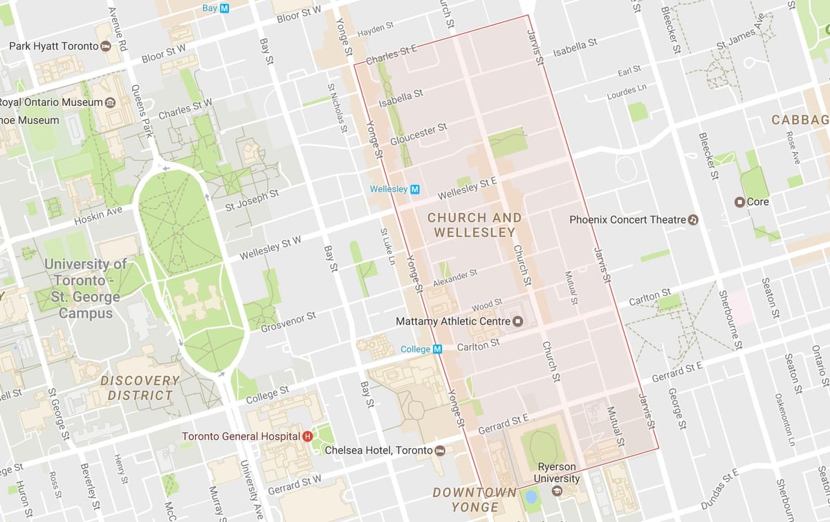 Karte Baznīca un Wellesley kaimiņattiecību Toronto