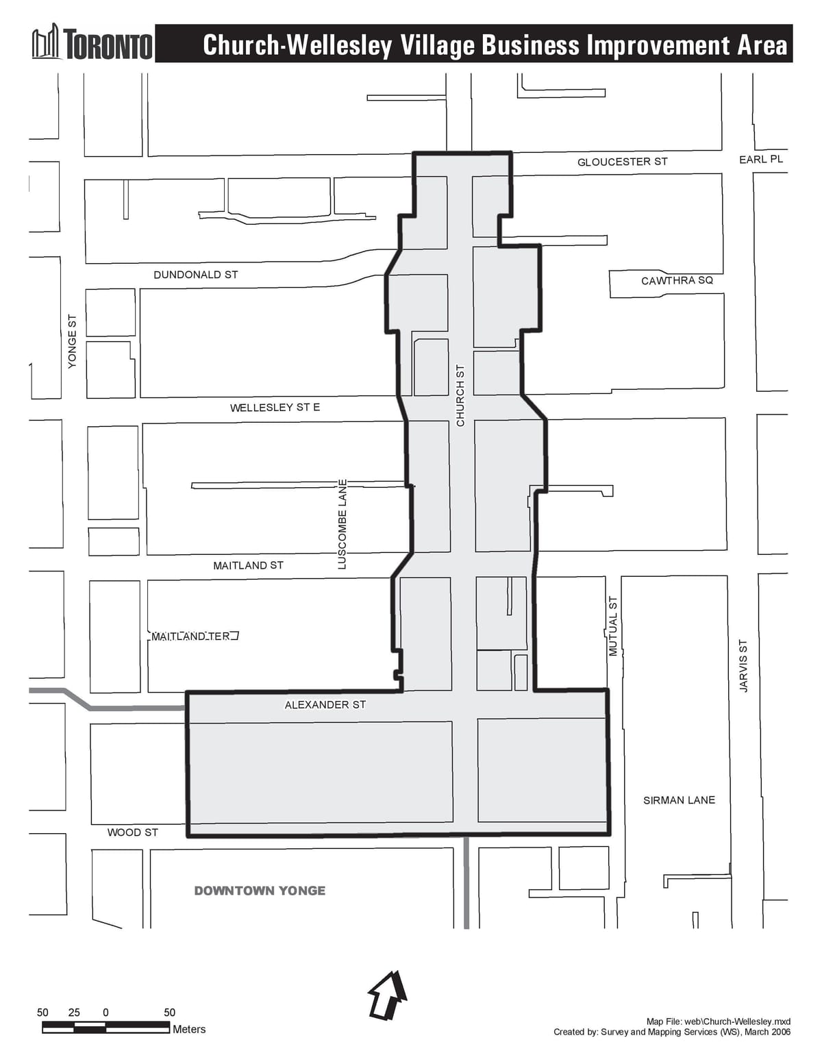 Karte Baznīca-Wellesley Ciema uzņēmējdarbības Uzlabošanas Jomā Toronto