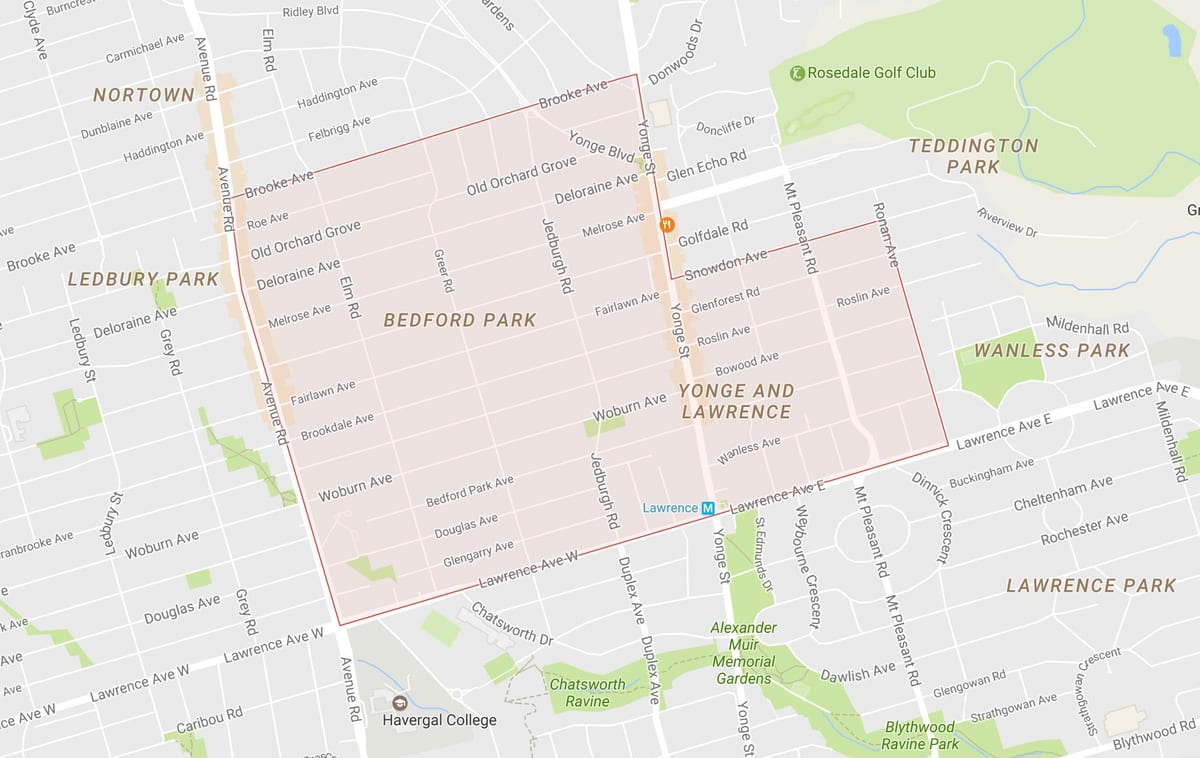 Karte Bedford Park kaimiņattiecību Toronto