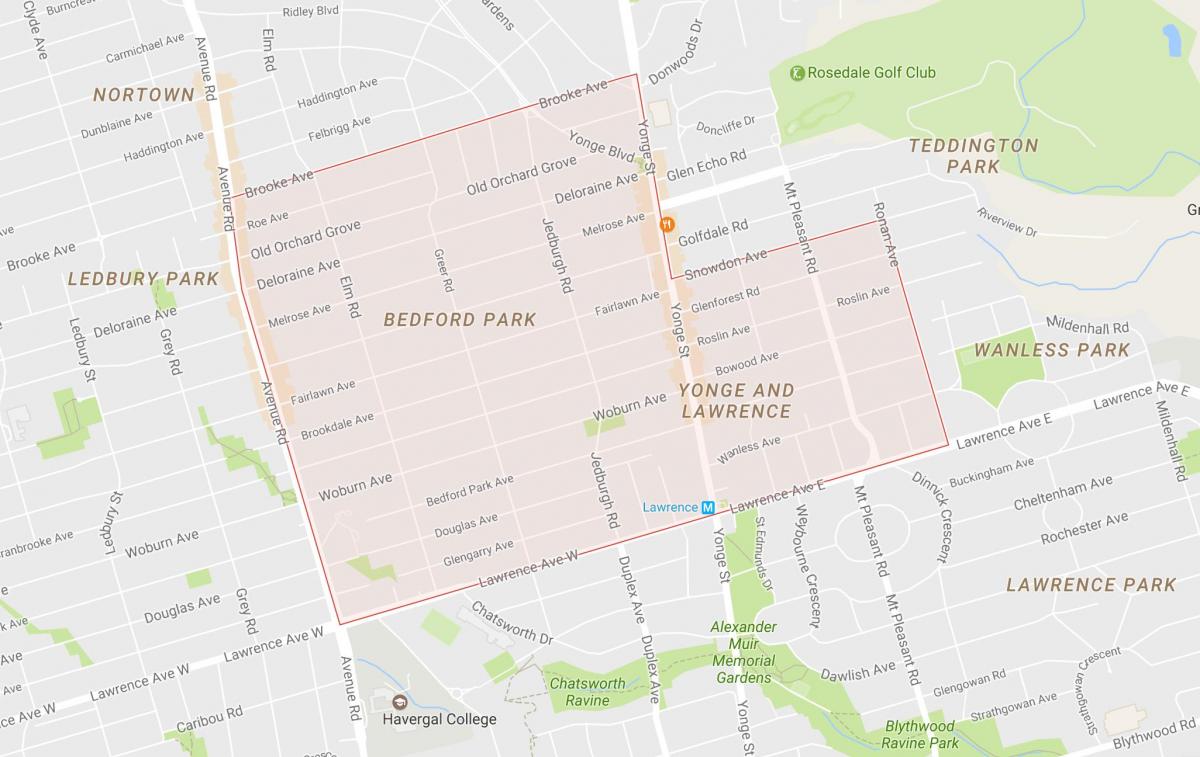 Karte Bedford Park kaimiņattiecību Toronto