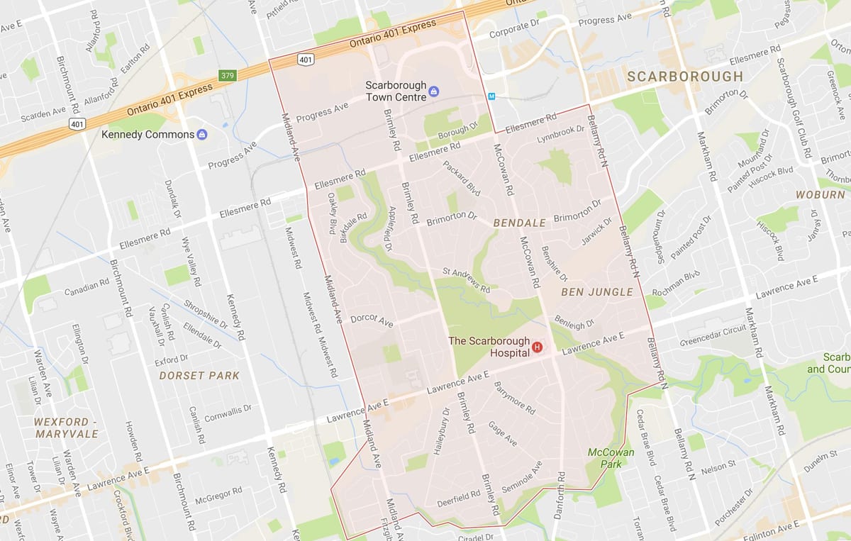 Karte Bendale kaimiņattiecību Toronto