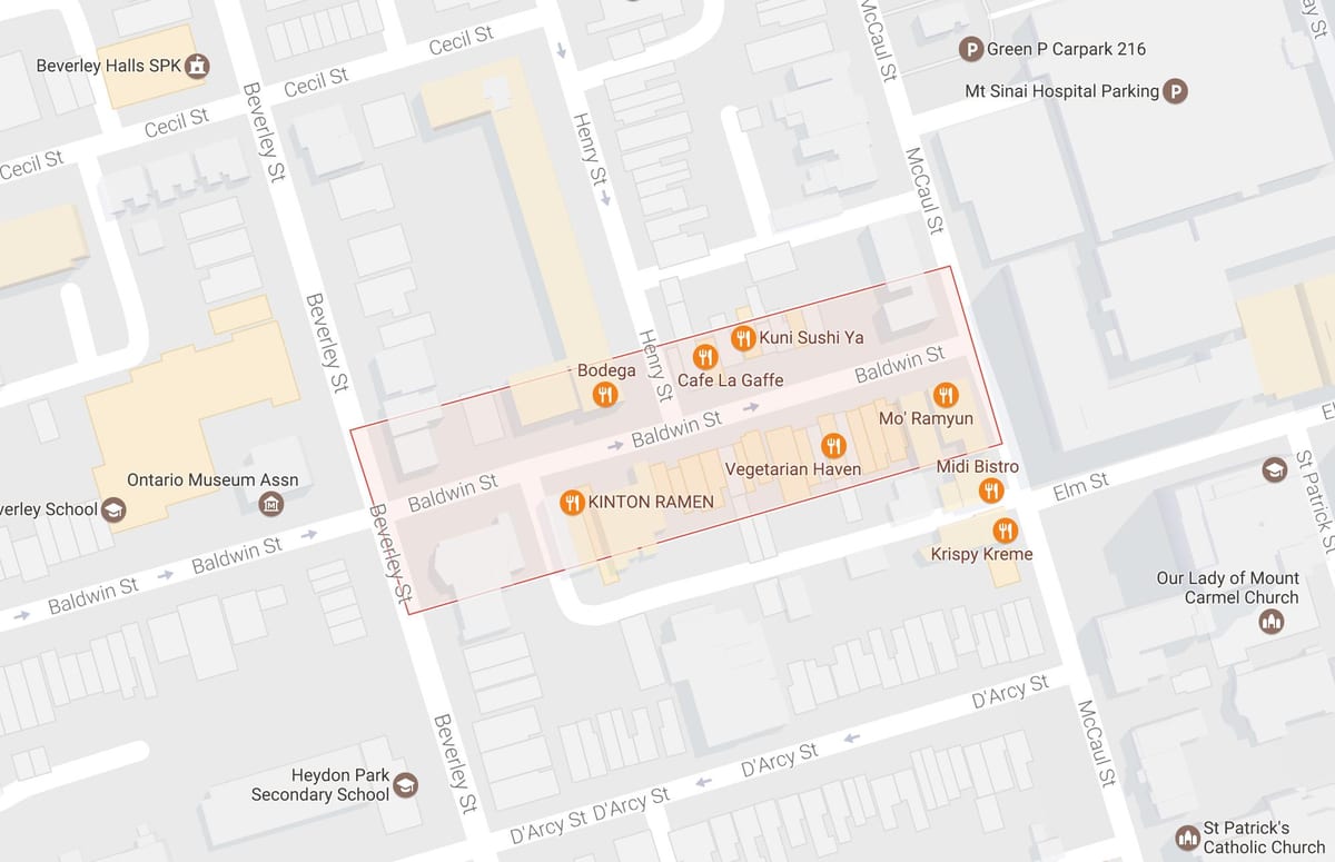 Karte Boldvins Ciema apkaimē Toronto