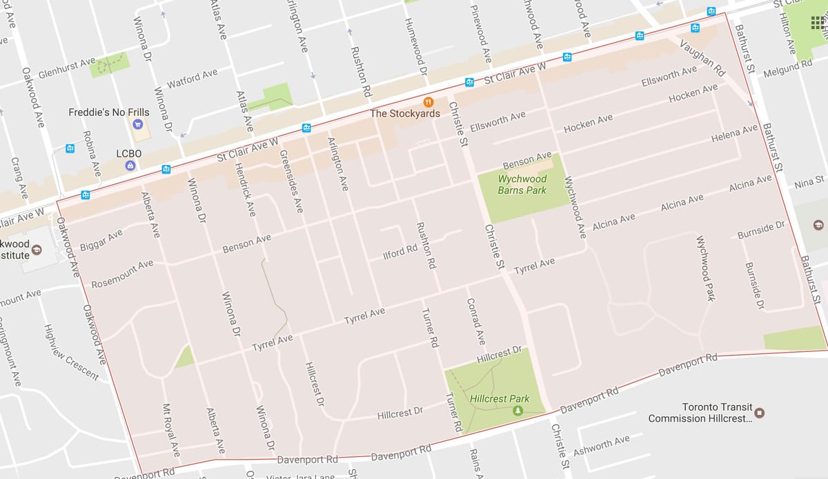 Karte Bracondale Kalna kaimiņattiecību Toronto