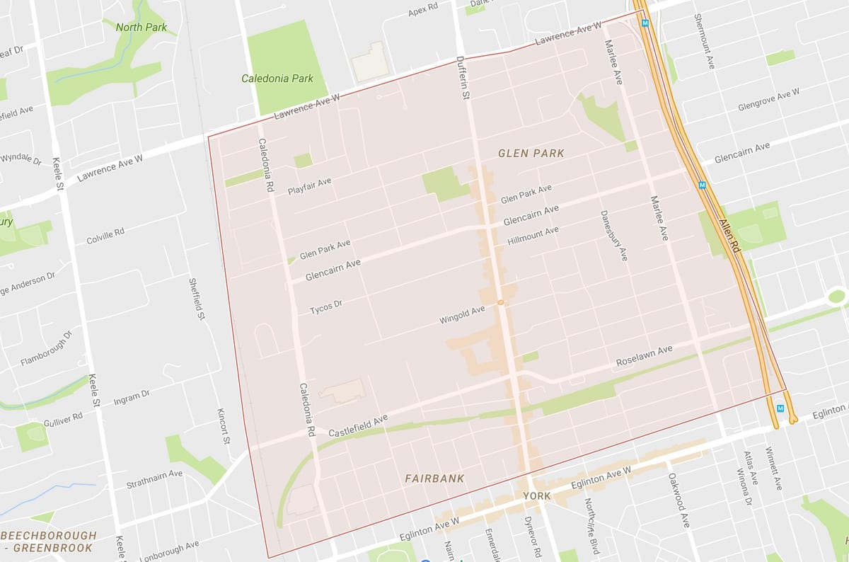 Karte Briar Hill–Belgravia kaimiņattiecību Toronto