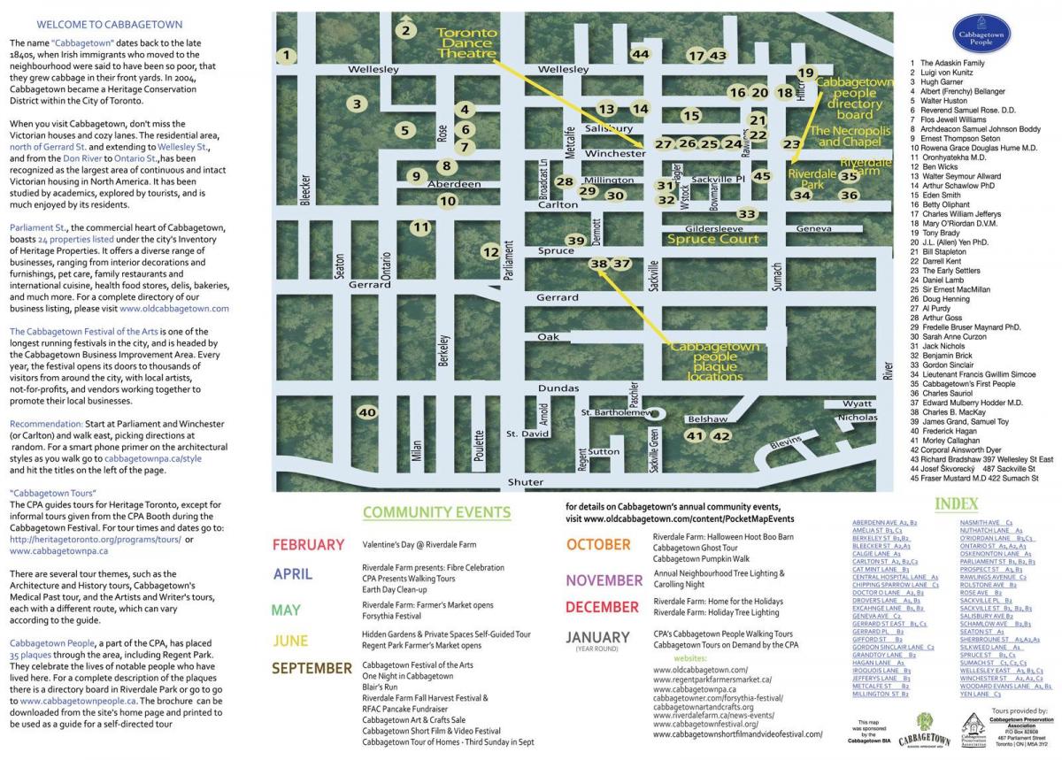 Karte Cabbagetown notikumiem Toronto