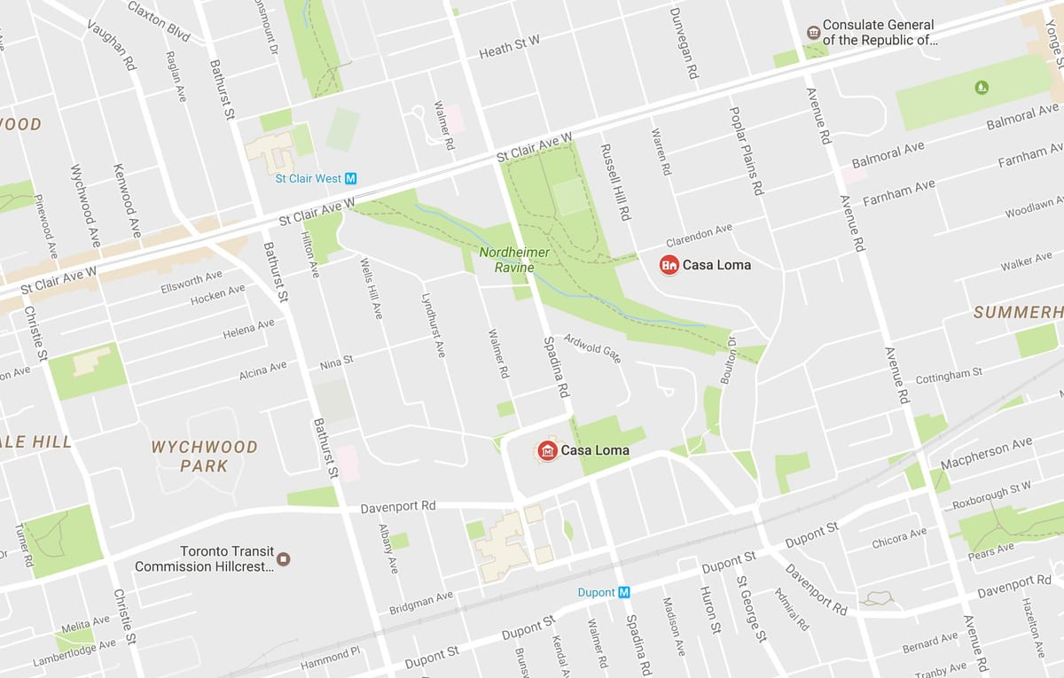 Karte Casa Loma kaimiņattiecību Toronto