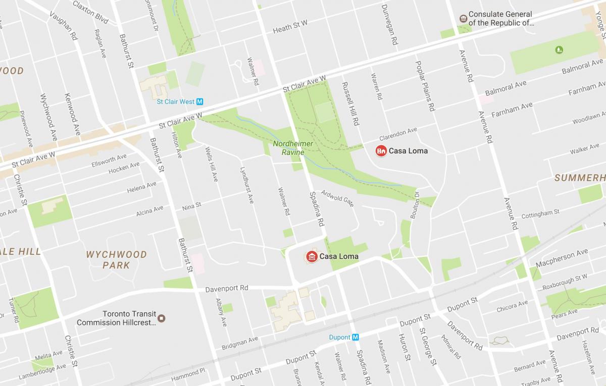 Karte Casa Loma kaimiņattiecību Toronto