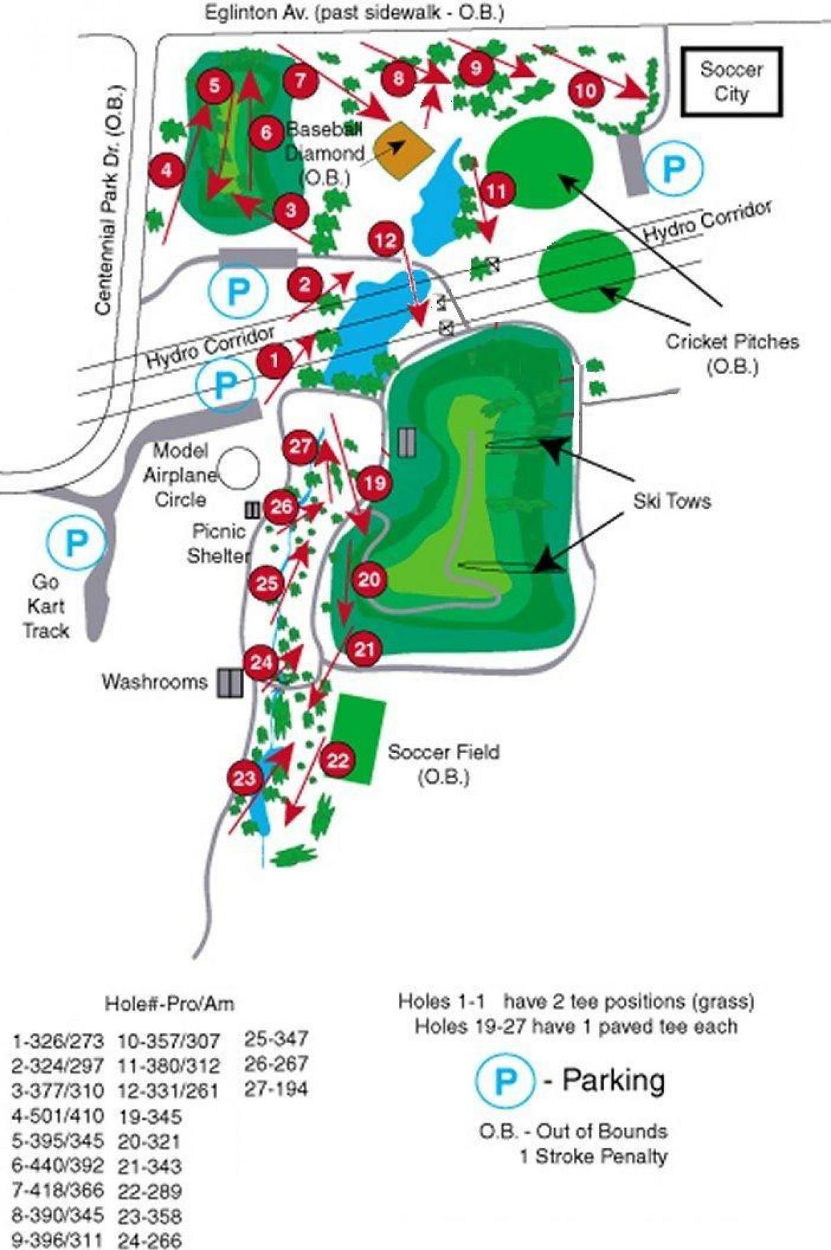 Karte Centennial Park golfa kursi Toronto