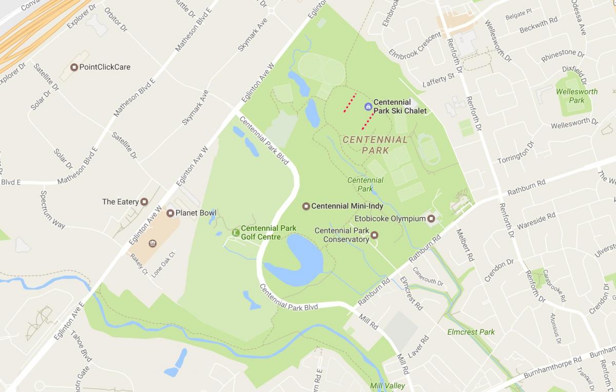 Karte Centennial Park kaimiņattiecību Toronto