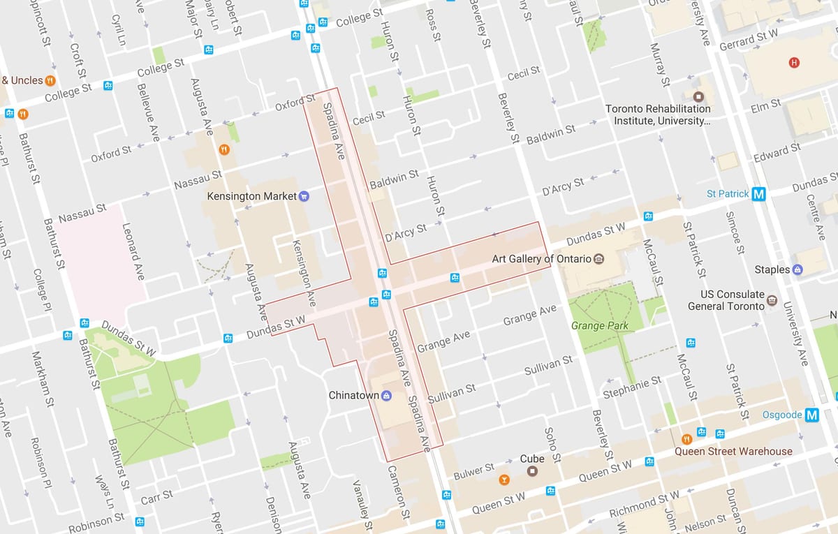 Kartes Chinatown kaimiņattiecību Toronto