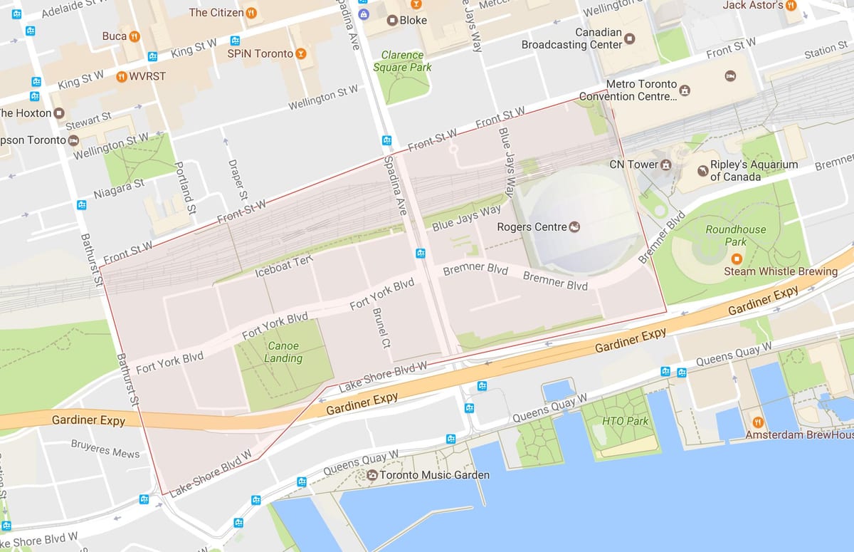 Karte CityPlace kaimiņattiecību Toronto