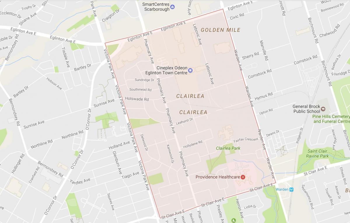 Karte Clairlea kaimiņattiecību Toronto