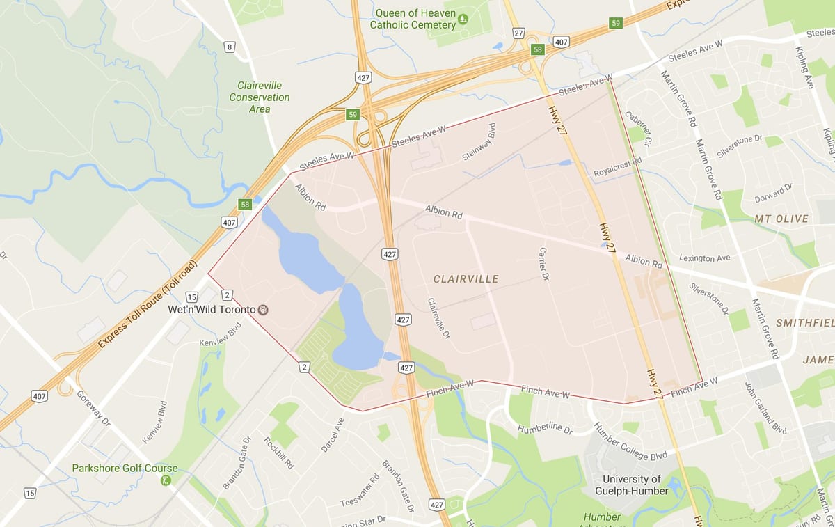 Karte Clairville kaimiņattiecību Toronto