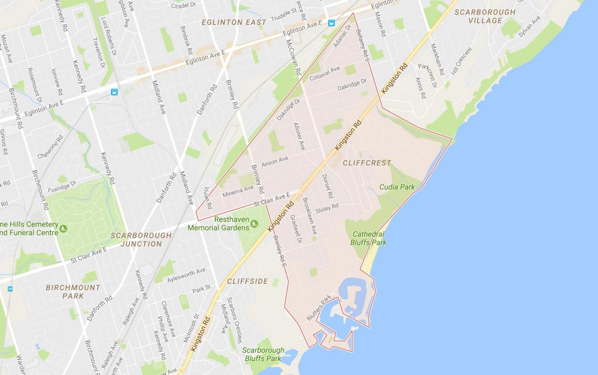 Karte Cliffcrest kaimiņattiecību Toronto