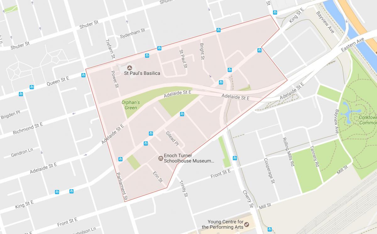 Karte Corktown kaimiņattiecību Toronto