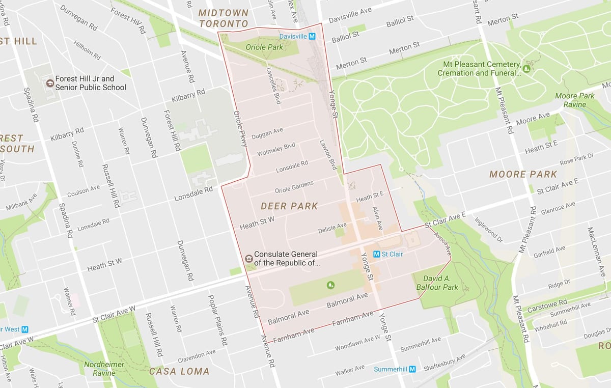Karte Deer Park kaimiņattiecību Toronto