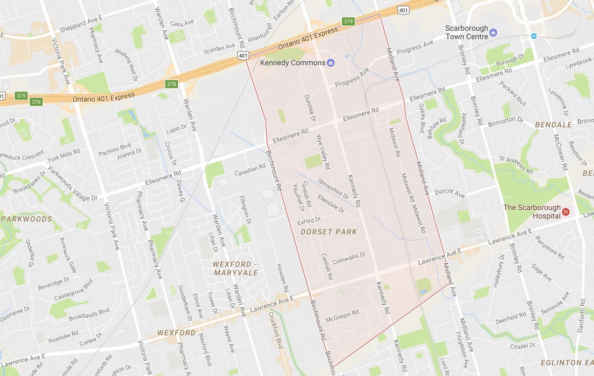 Karte Dorset Park kaimiņattiecību Toronto