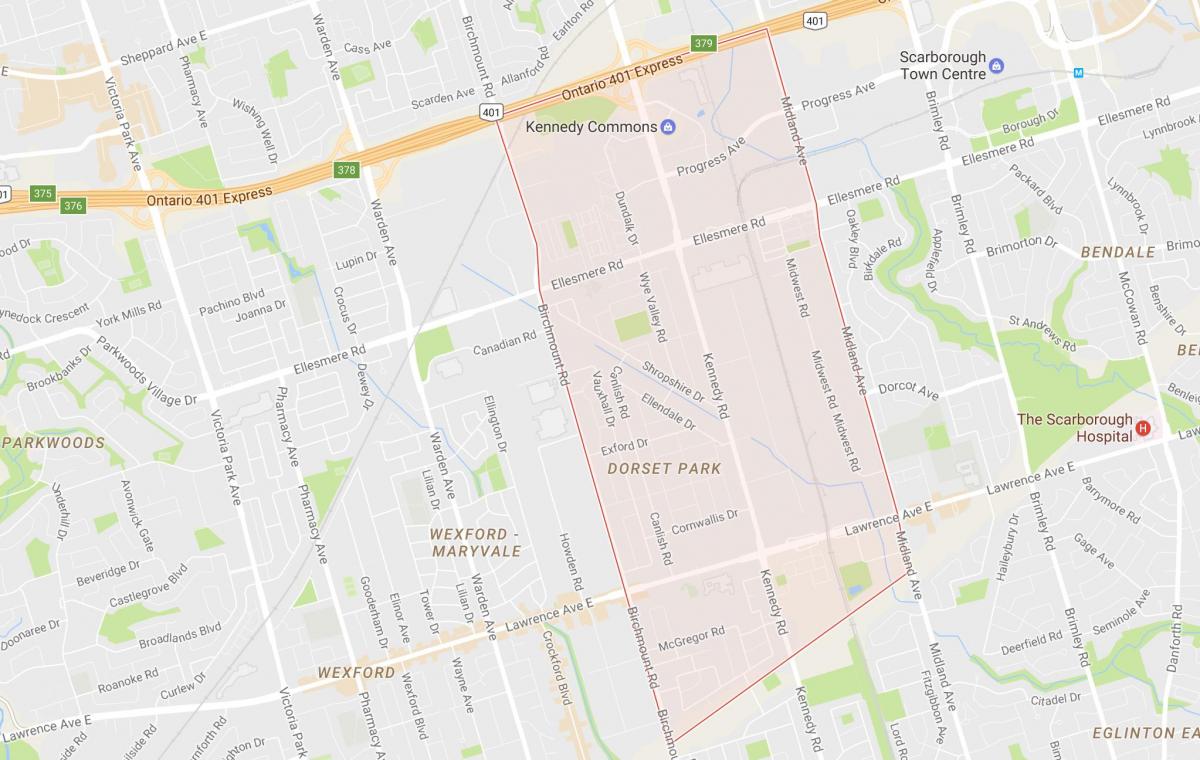 Karte Dorset Park kaimiņattiecību Toronto
