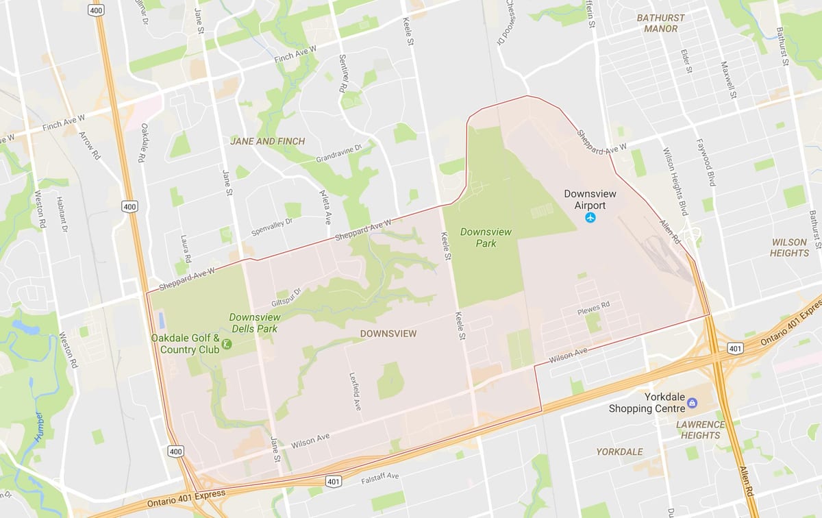 Karte Downsview kaimiņattiecību Toronto