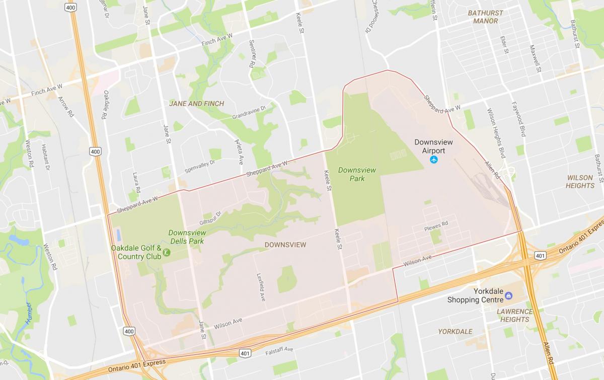 Karte Downsview kaimiņattiecību Toronto