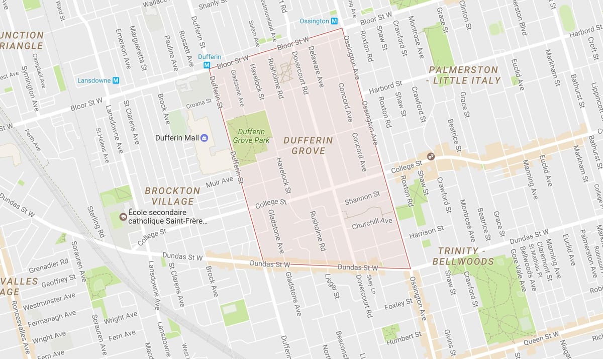 Karte Dufferin Grove kaimiņattiecību Toronto