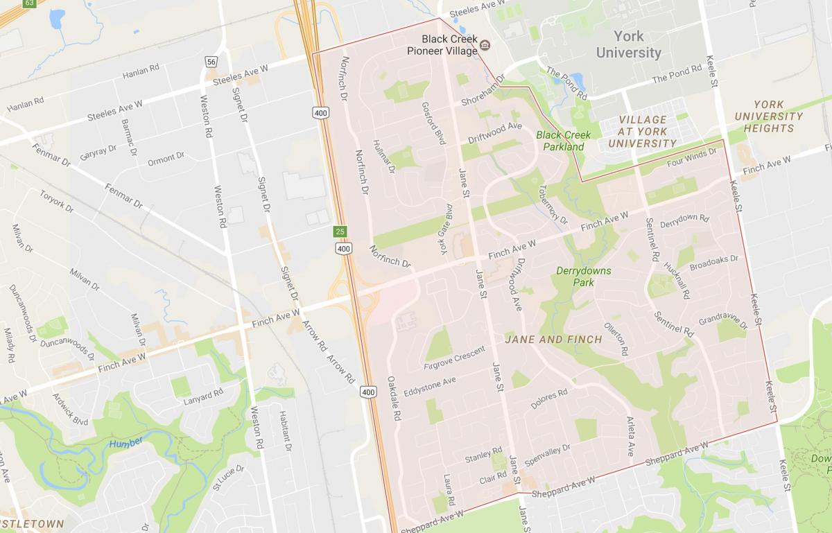Karte Jane un Žubīte kaimiņattiecību Toronto