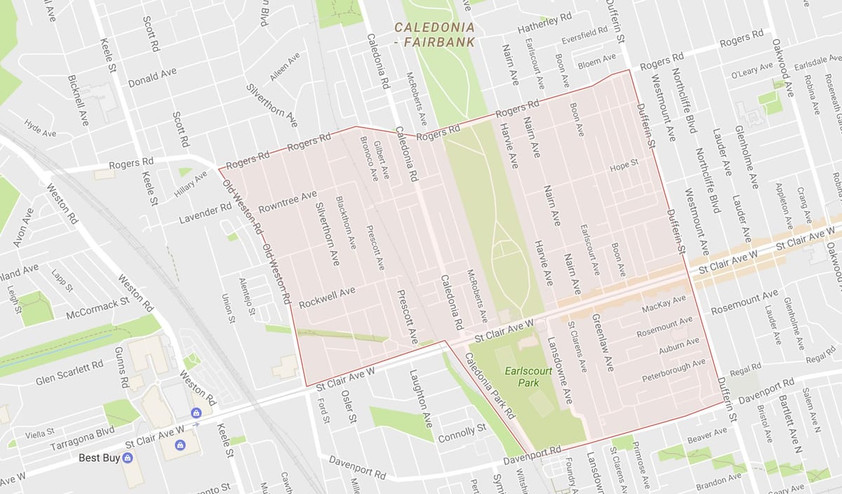 Karte Earlscourt kaimiņattiecību Toronto
