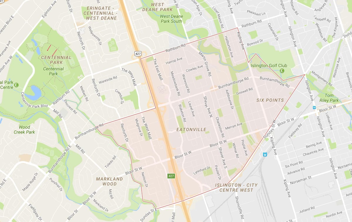Karte Eatonville kaimiņattiecību Toronto