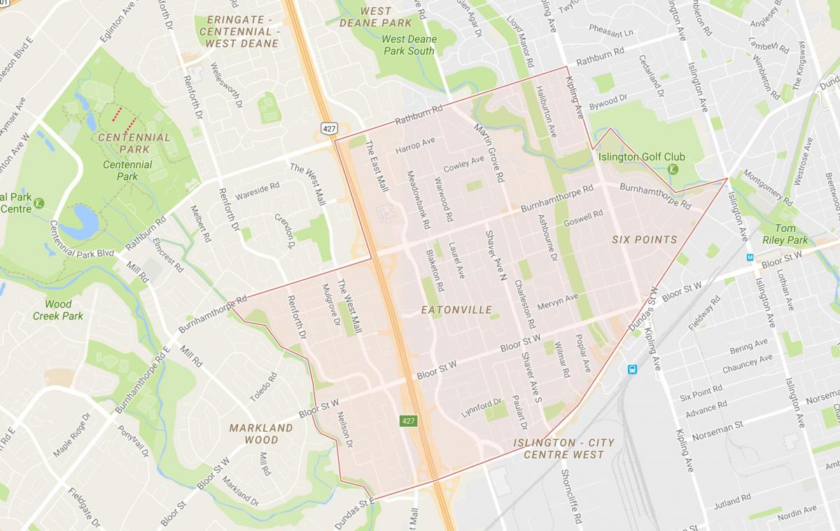 Karte Eatonville kaimiņattiecību Toronto