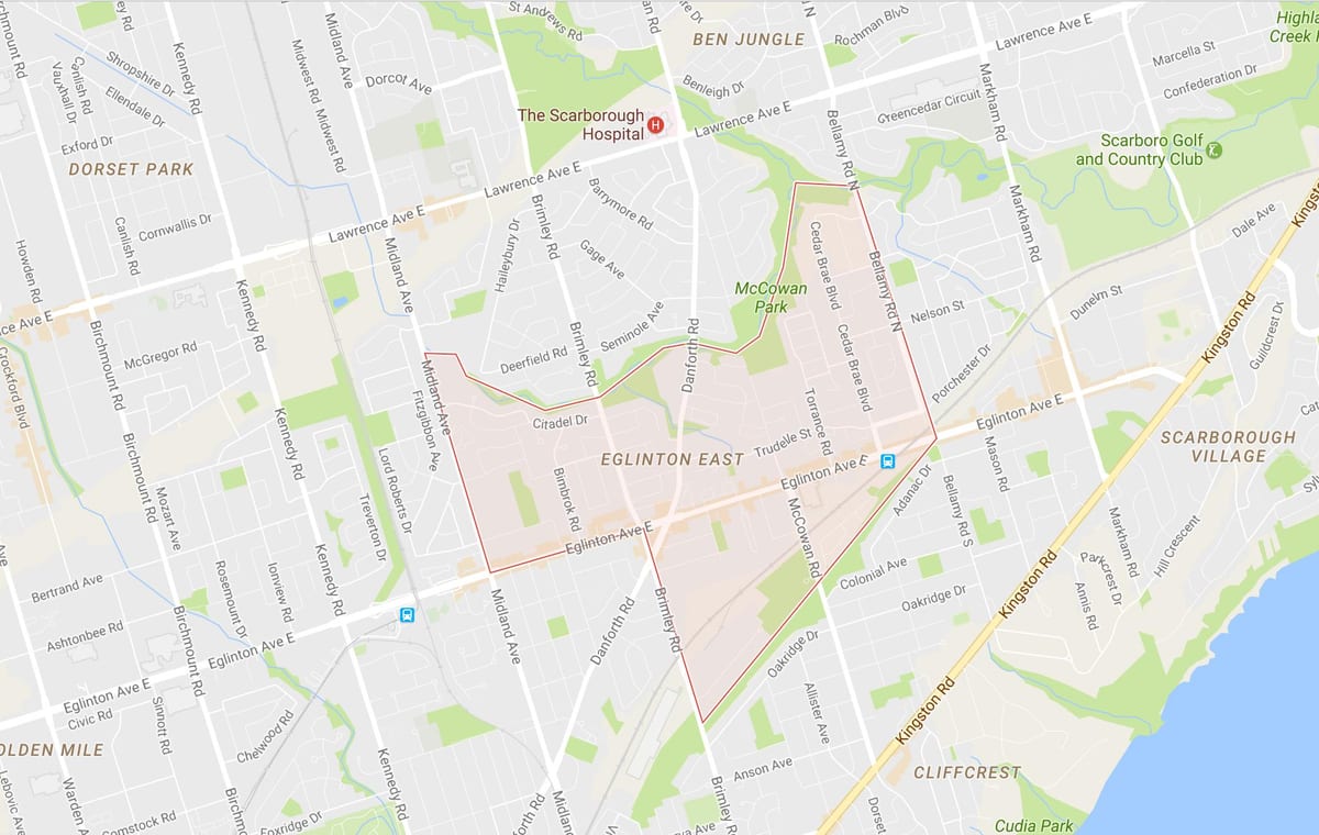Karte Eglinton Austrumu kaimiņattiecību Toronto