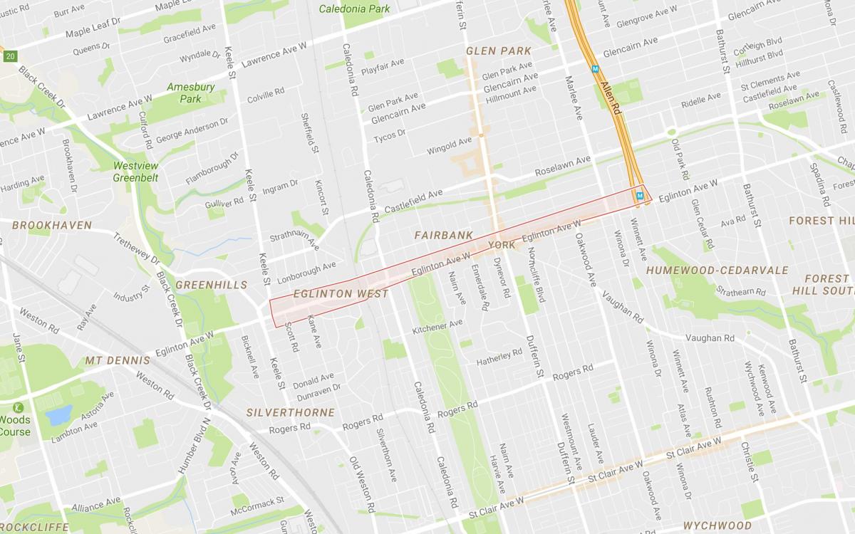 Karte Eglinton Rietumu kaimiņvalstīs, Toronto