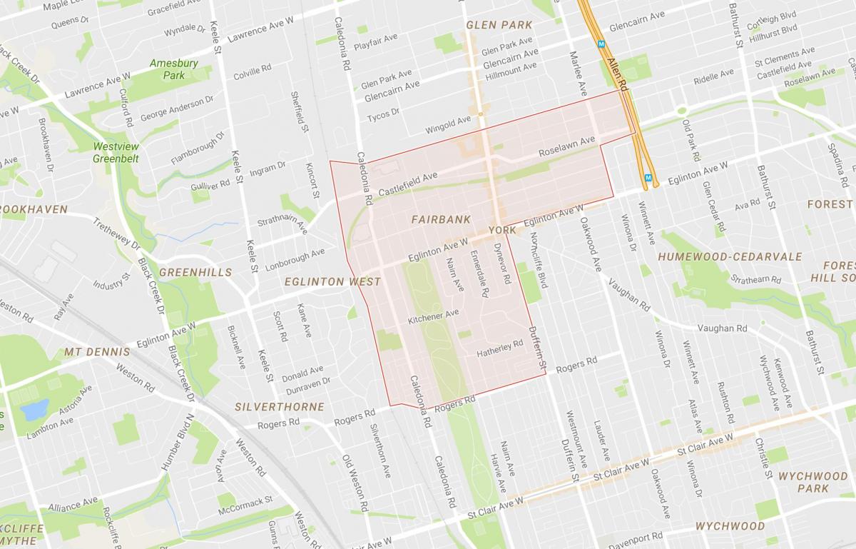 Karte Fairbank kaimiņattiecību Toronto