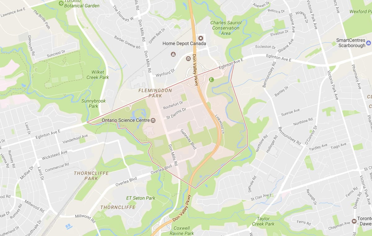 Karte Flemingdon Park kaimiņattiecību Toronto