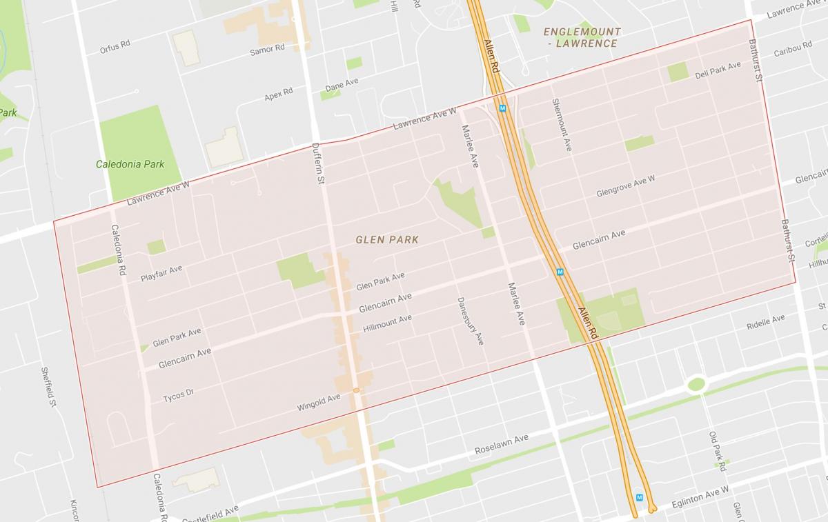 Karte Glen Park kaimiņattiecību Toronto
