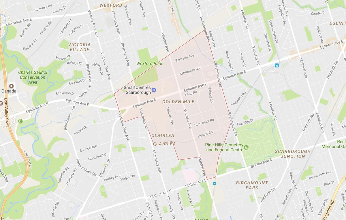 Karte Golden Mile kaimiņattiecību Toronto