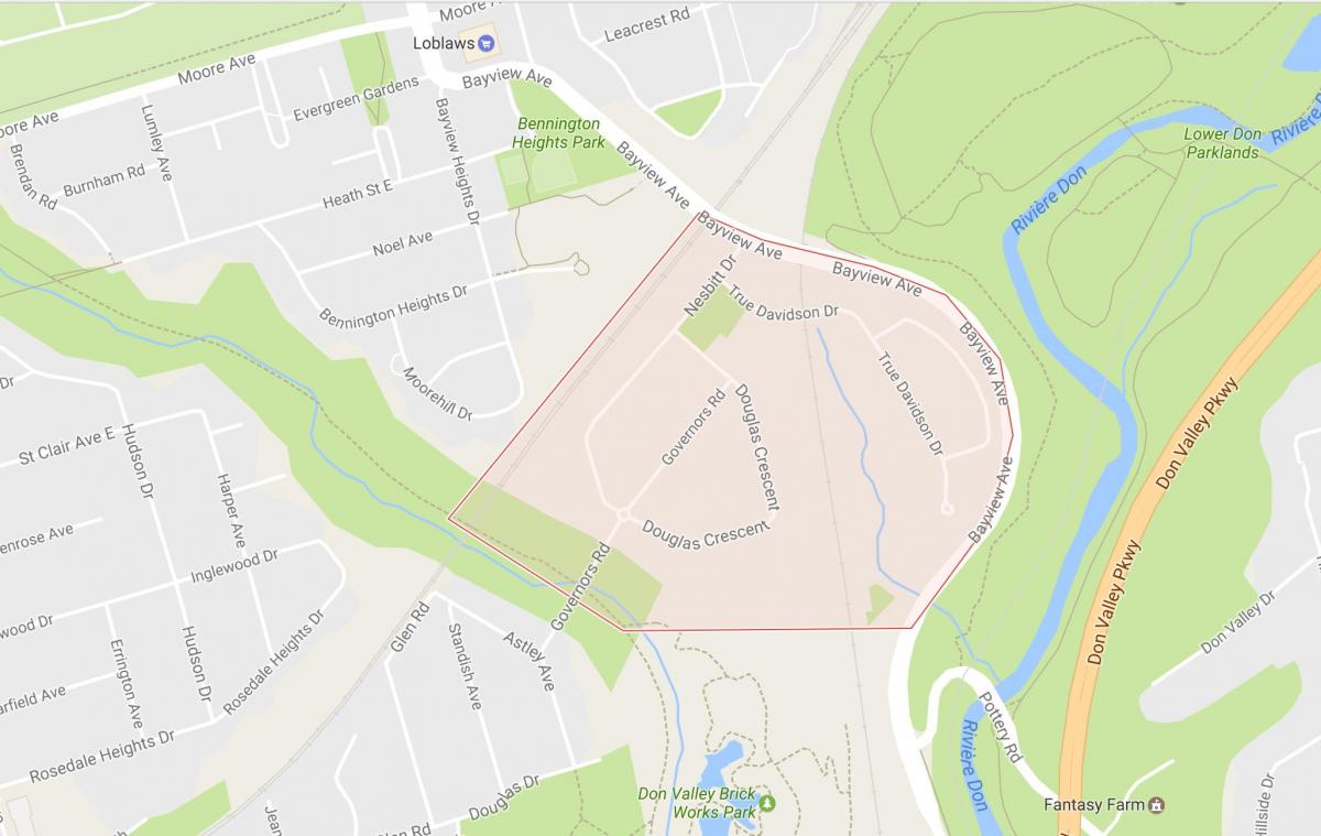 Karte Governor ' s Bridge kaimiņattiecību Toronto