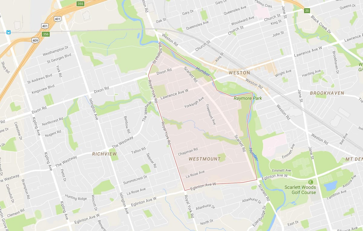 Karte Hambera Augstumu – Westmount kaimiņattiecību Toronto