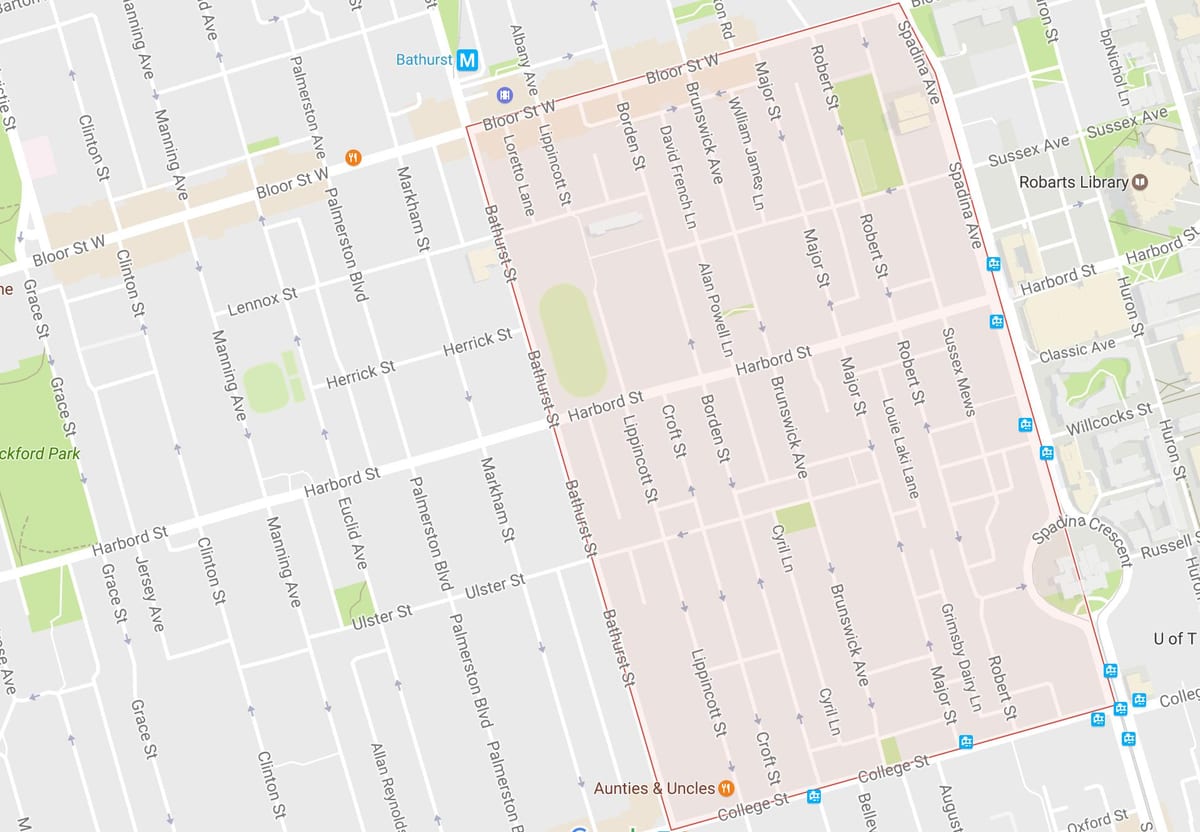 Karte Harbord Ciema apkaimē Toronto