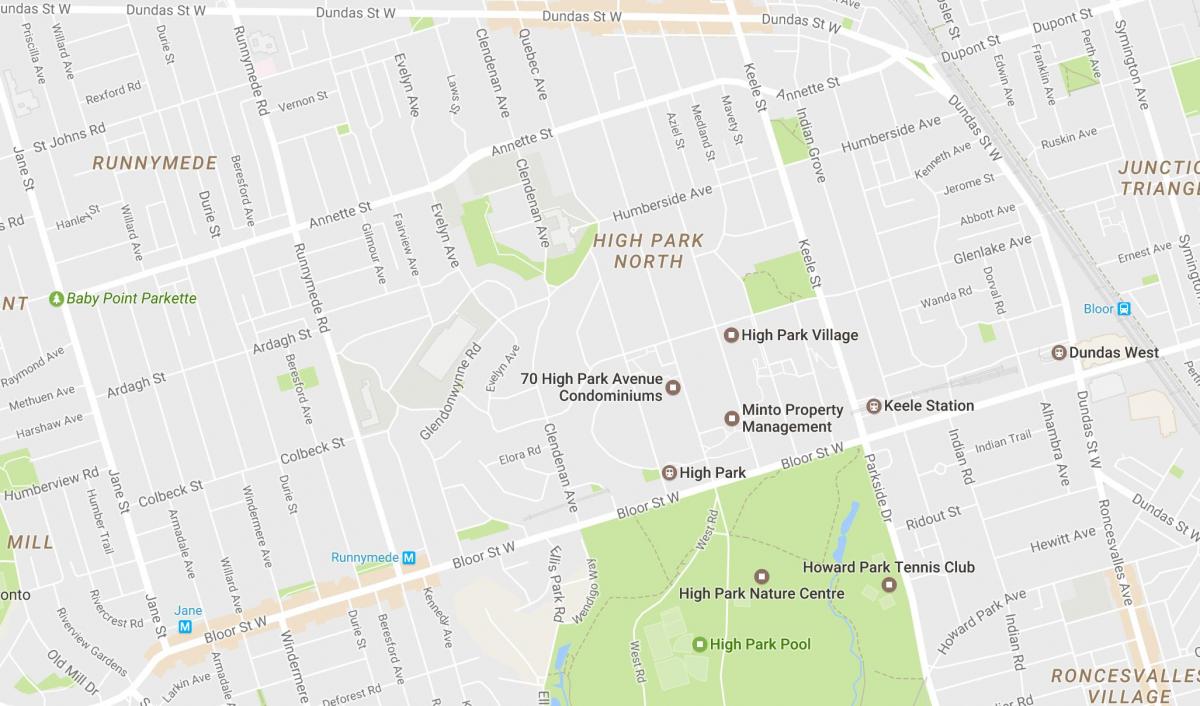 Karte High Park kaimiņattiecību Toronto