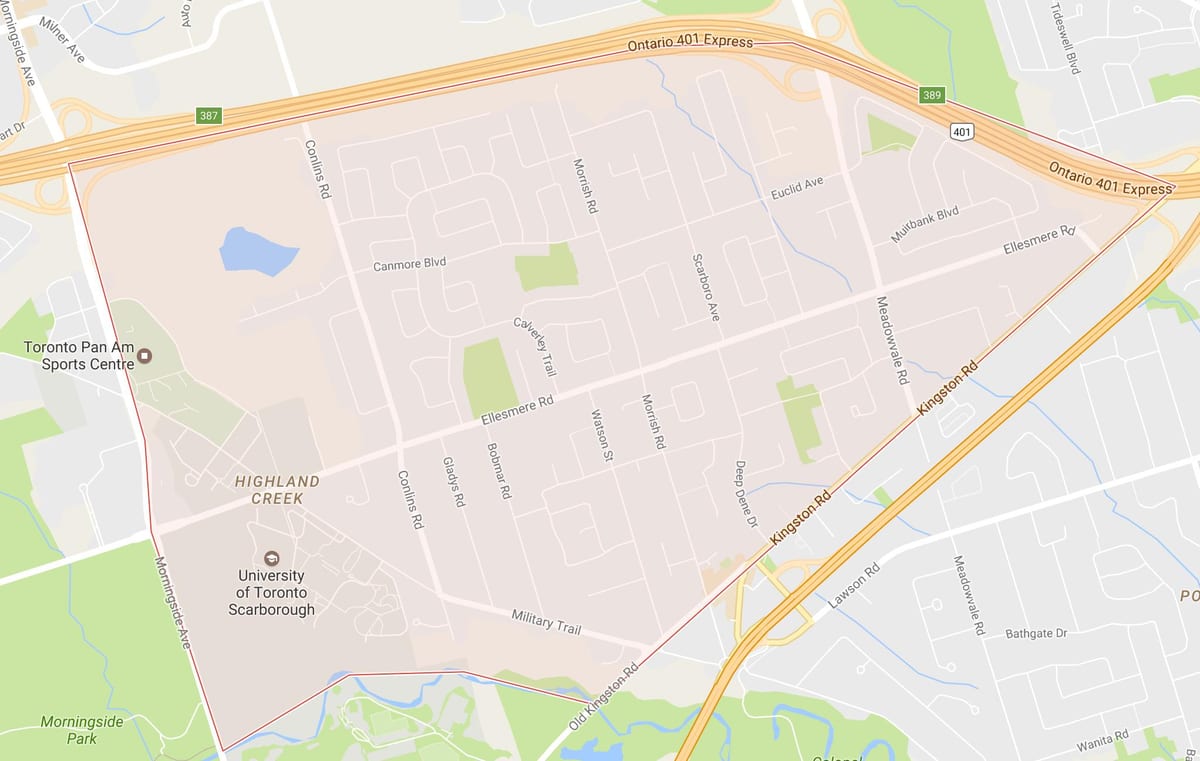 Karte Highland Creek apkaimē Toronto