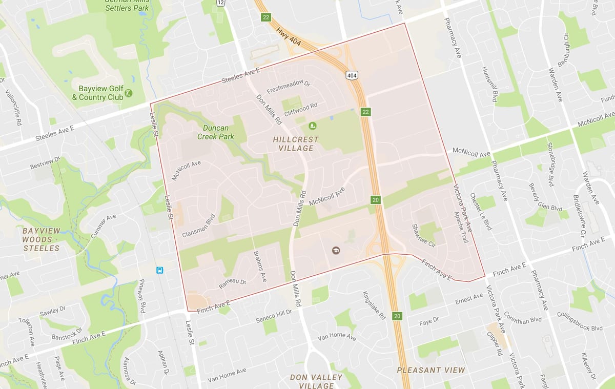 Karte Hillcrest Ciema apkaimē Toronto