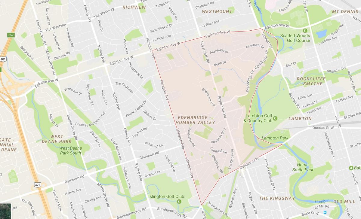Karte Humber Valley Village kaimiņattiecību Toronto