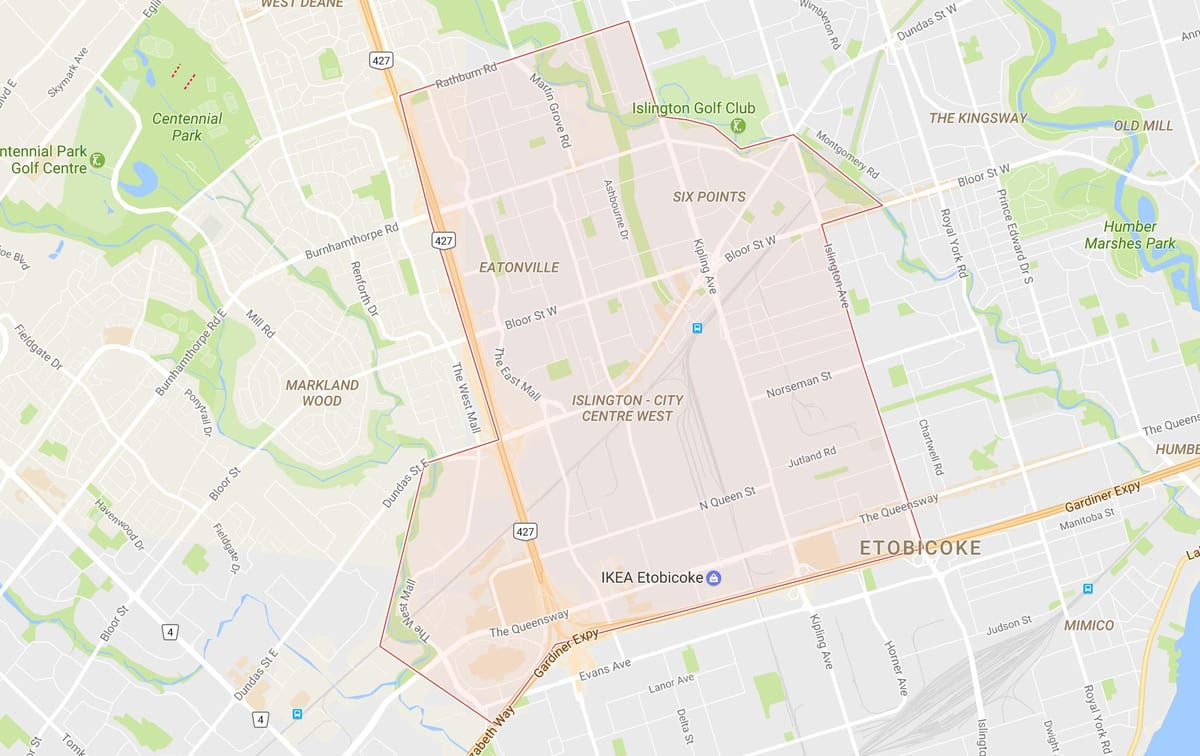 Karte Islington-Pilsētas Centra Rietumu kaimiņvalstīs, Toronto