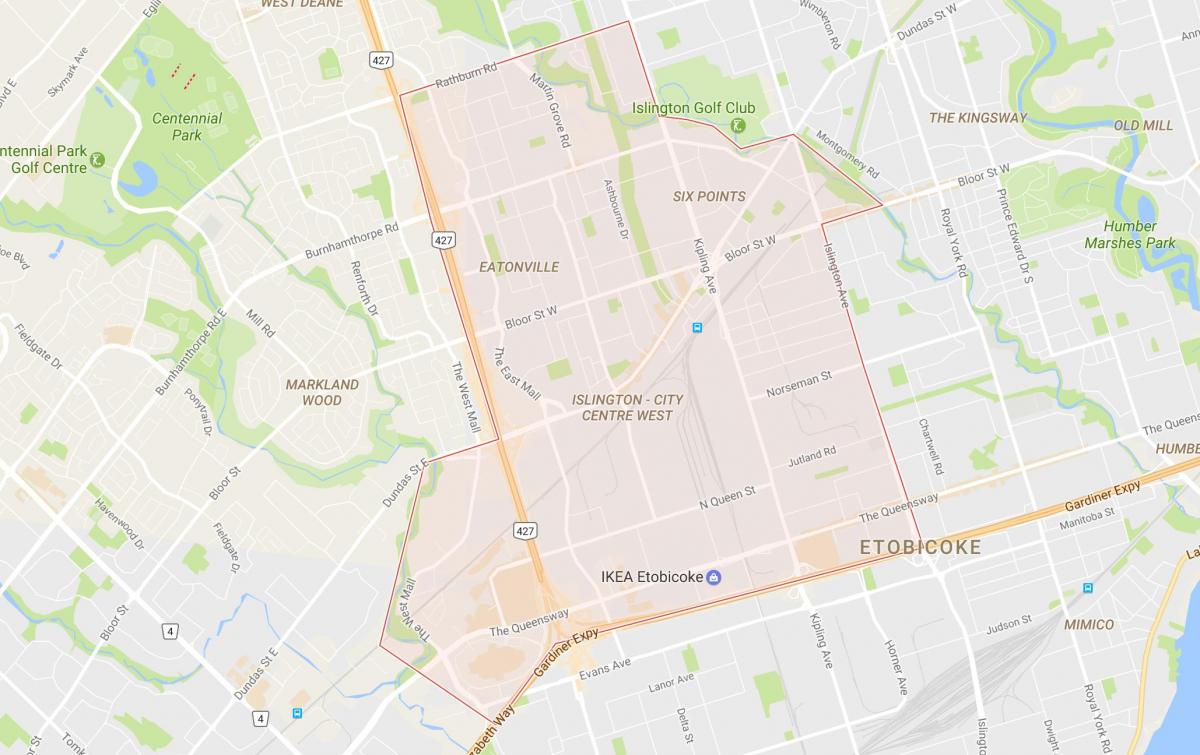 Karte Islington-Pilsētas Centra Rietumu kaimiņvalstīs, Toronto